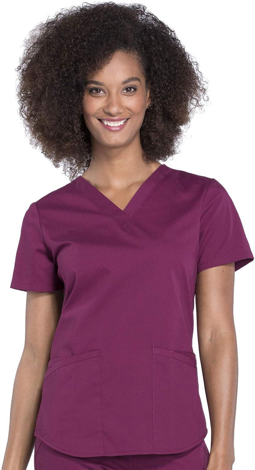 imageCherokee Women Scrub Set Modern Fit 3 Pocket VNeck Top WW665 with 6 Pocket Mid Rise Straight Leg Pants WW170Wine