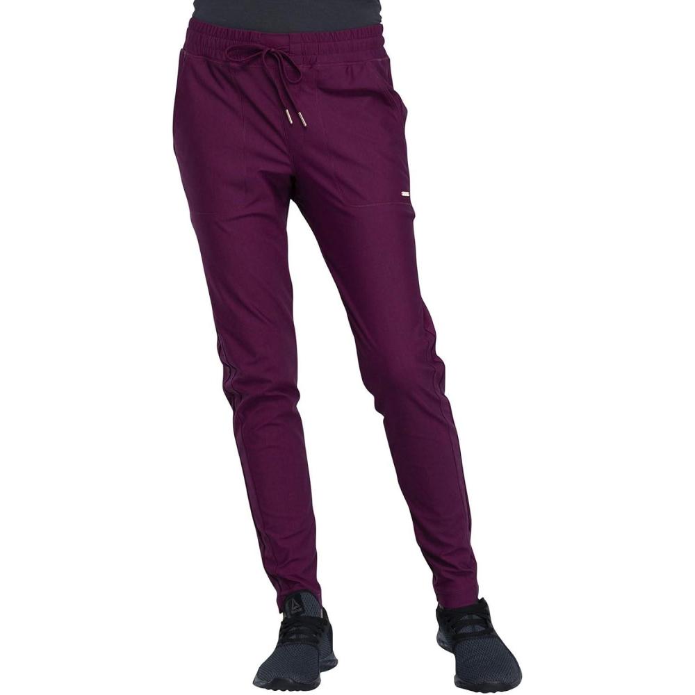 imageCherokee Form Women Scrubs Pant Mid Rise Tapered Leg Drawstring CK090Wine