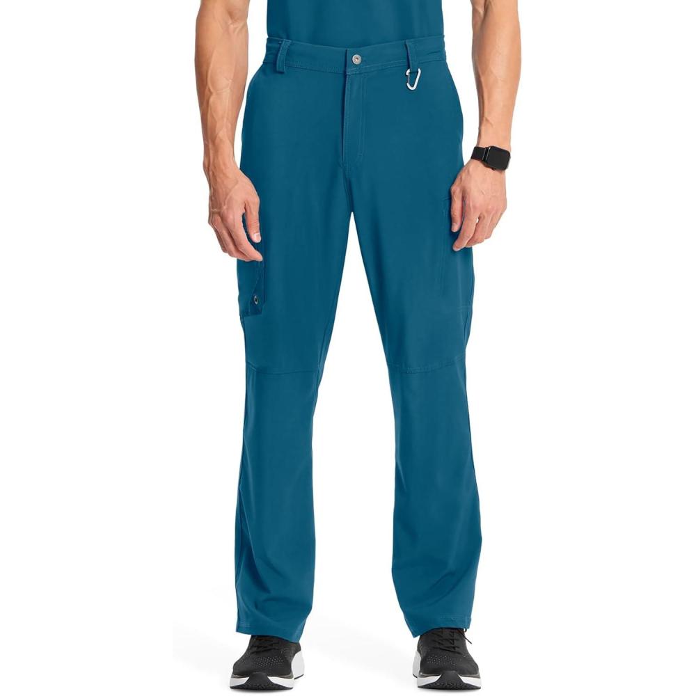 imageCherokee Infinity Men Scrub Pants 6 Pockets Tapered Leg with Zip Fly Front and Inside Functional Drawstring Cargo CK200ACaribbean Blue