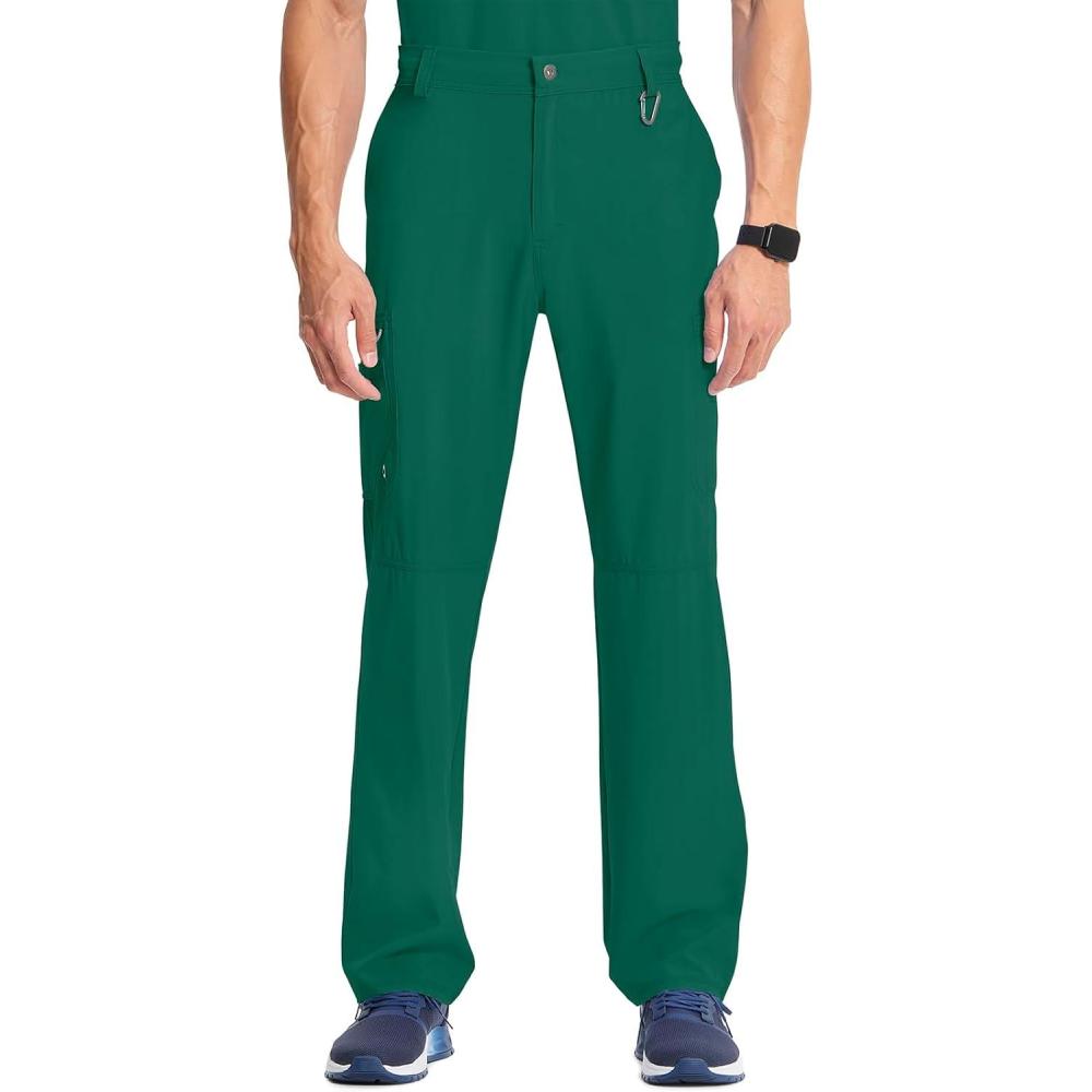 imageCherokee Infinity Men Scrub Pants 6 Pockets Tapered Leg with Zip Fly Front and Inside Functional Drawstring Cargo CK200AHunter Green
