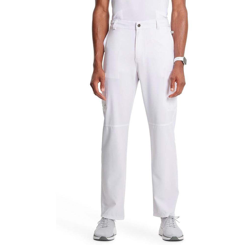 imageCherokee Infinity Men Scrub Pants 6 Pockets Tapered Leg with Zip Fly Front and Inside Functional Drawstring Cargo CK200AWhite