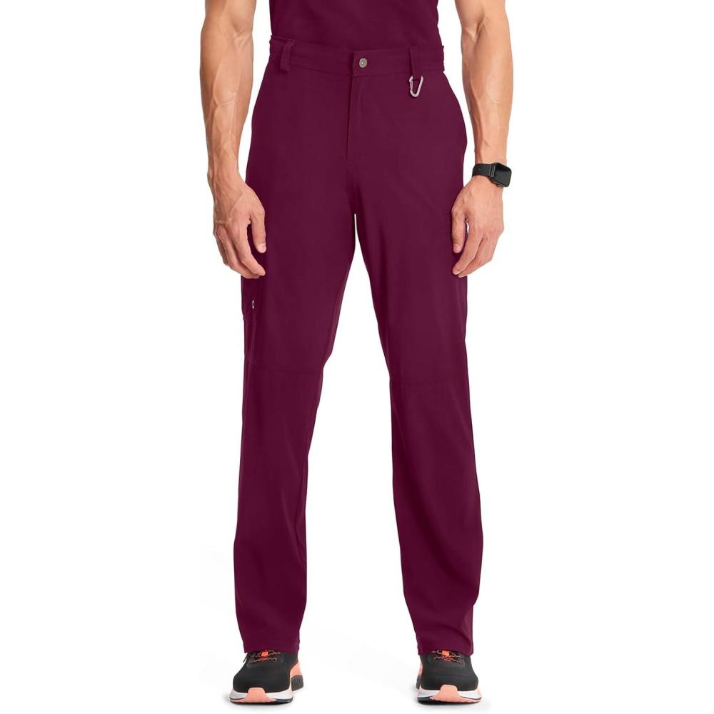 imageCherokee Infinity Men Scrub Pants 6 Pockets Tapered Leg with Zip Fly Front and Inside Functional Drawstring Cargo CK200AWine