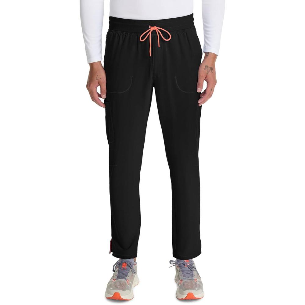 imageCherokee Infinity Mens Drawstring Straight Leg Scrub Pants Mid Rise Zip Fly 6 Pockets RibKnit Waistband IN200ABlack