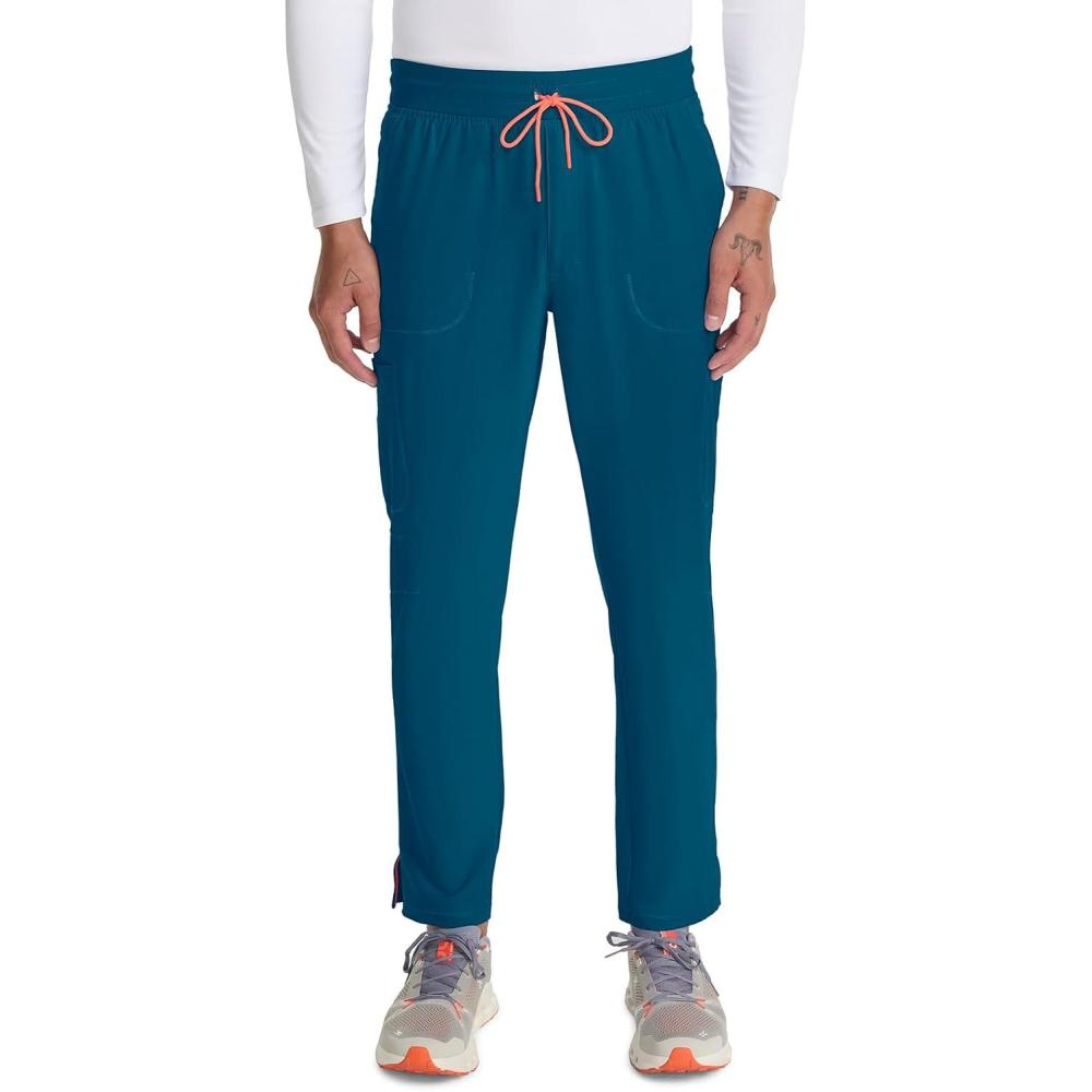 imageCherokee Infinity Mens Drawstring Straight Leg Scrub Pants Mid Rise Zip Fly 6 Pockets RibKnit Waistband IN200ACaribbean Blue