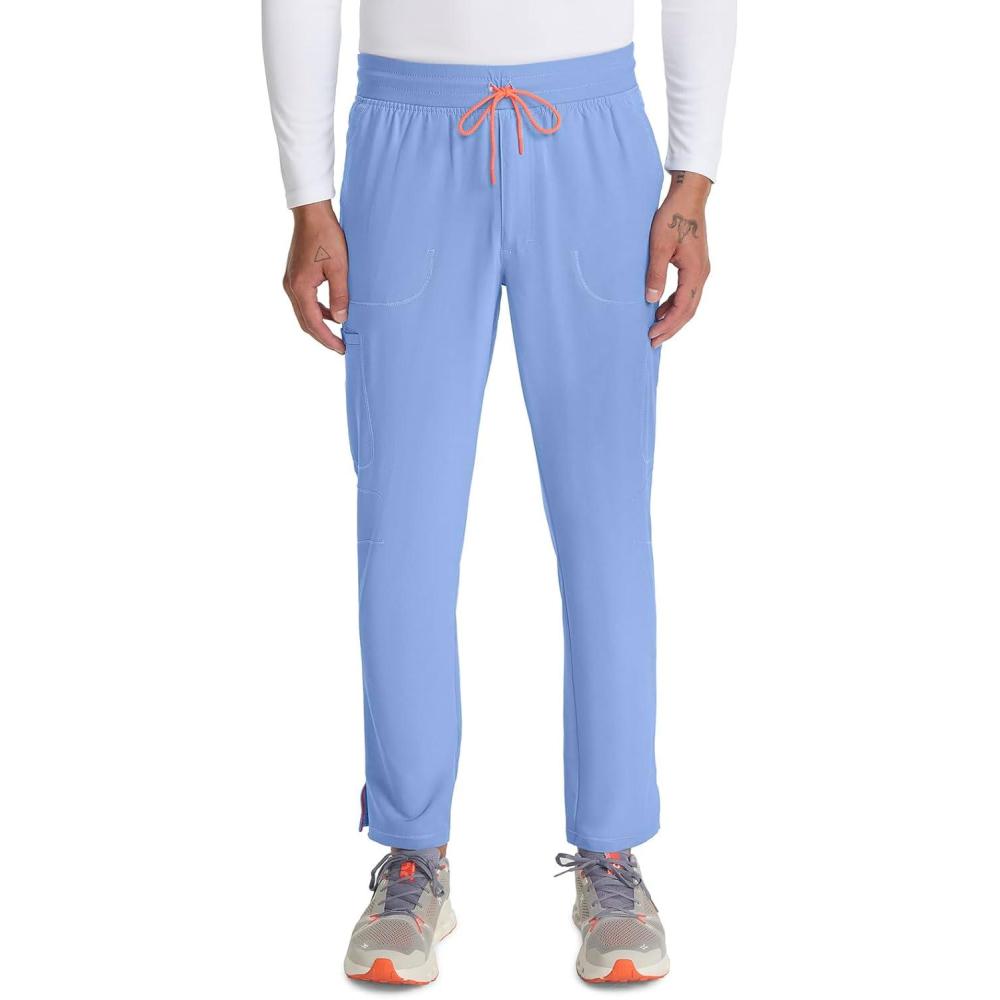 imageCherokee Infinity Mens Drawstring Straight Leg Scrub Pants Mid Rise Zip Fly 6 Pockets RibKnit Waistband IN200ACiel