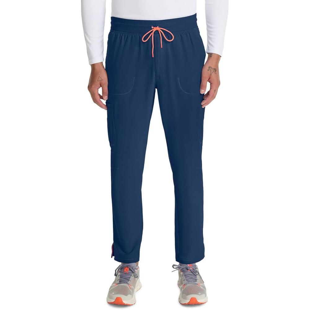 imageCherokee Infinity Mens Drawstring Straight Leg Scrub Pants Mid Rise Zip Fly 6 Pockets RibKnit Waistband IN200ANavy