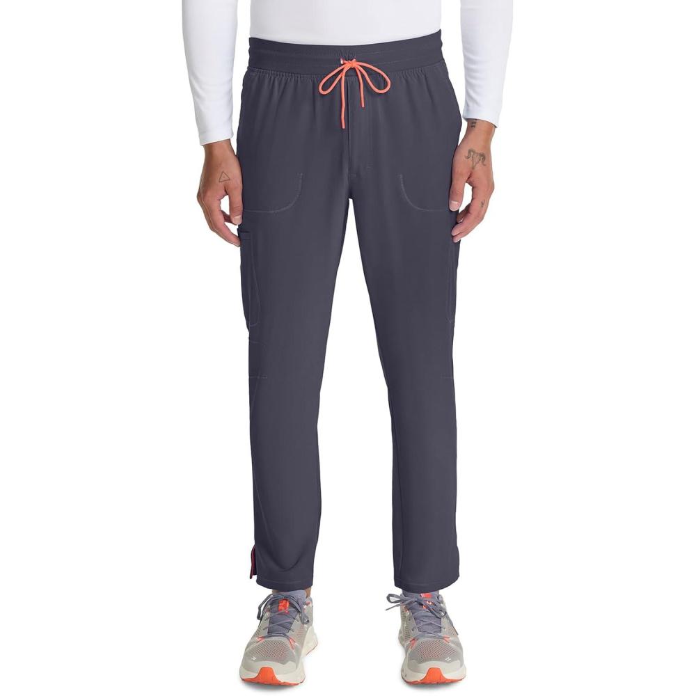 imageCherokee Infinity Mens Drawstring Straight Leg Scrub Pants Mid Rise Zip Fly 6 Pockets RibKnit Waistband IN200APewter