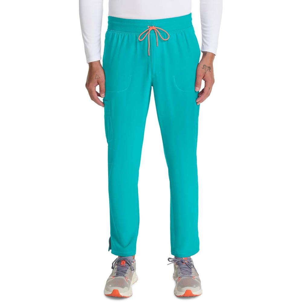 imageCherokee Infinity Mens Drawstring Straight Leg Scrub Pants Mid Rise Zip Fly 6 Pockets RibKnit Waistband IN200ATeal Blue