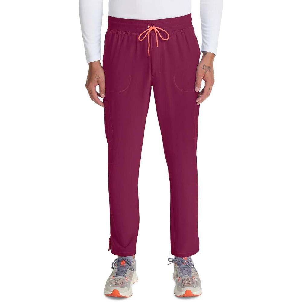 imageCherokee Infinity Mens Drawstring Straight Leg Scrub Pants Mid Rise Zip Fly 6 Pockets RibKnit Waistband IN200AWine