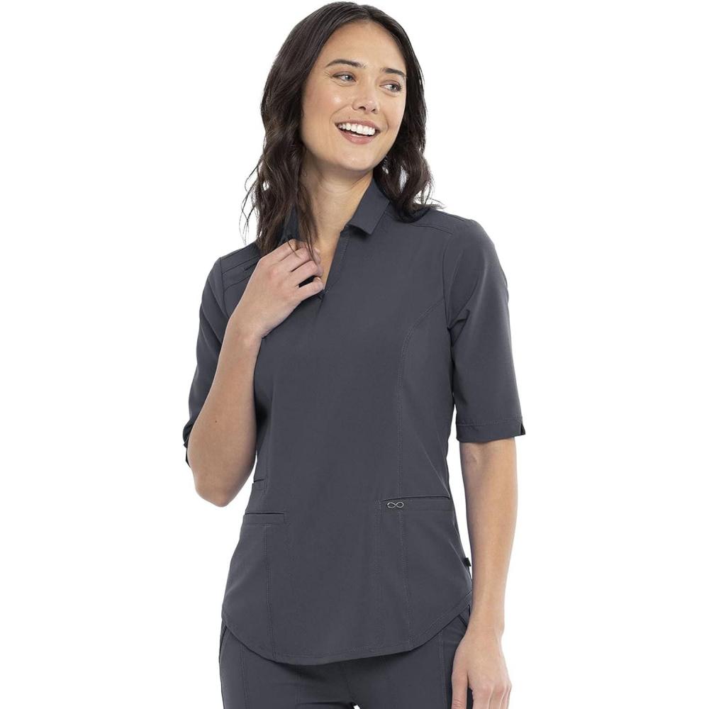 imageCherokee Infinity Women Scrubs Top Polo CK872APewter