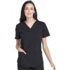 Cherokee Women Scrub Set Modern Fit 3 Pocket V-Neck Top WW665 with 6 Pocket Mid Rise Straight Leg Pants WW170(Black)