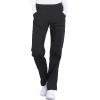 Cherokee Women Scrub Set Modern Fit 3 Pocket V-Neck Top WW665 with 6 Pocket Mid Rise Straight Leg Pants WW170(Black)