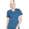 Cherokee Women Scrub Set Modern Fit 3 Pocket V-Neck Top WW665 with 6 Pocket Mid Rise Straight Leg Pants WW170(Caribbean Blue)