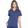 Cherokee Women Scrub Set Modern Fit 3 Pocket V-Neck Top WW665 with 6 Pocket Mid Rise Straight Leg Pants WW170(Navy)