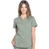 Cherokee Women Scrub Set Modern Fit 3 Pocket V-Neck Top WW665 with 6 Pocket Mid Rise Straight Leg Pants WW170(Olive)