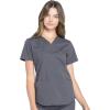 Cherokee Women Scrub Set Modern Fit 3 Pocket V-Neck Top WW665 with 6 Pocket Mid Rise Straight Leg Pants WW170(Pewter)