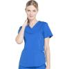 Cherokee Women Scrub Set Modern Fit 3 Pocket V-Neck Top WW665 with 6 Pocket Mid Rise Straight Leg Pants WW170(Royal)