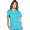 Cherokee Women Scrub Set Modern Fit 3 Pocket V-Neck Top WW665 with 6 Pocket Mid Rise Straight Leg Pants WW170(Teal Blue)
