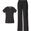 Cherokee Scrub Set for Women with Our Modern Classic fit V-Neck Top 4727 and Mid Rise Pull-On Cargo Pant 4005, Black- XS Top/XS Pant