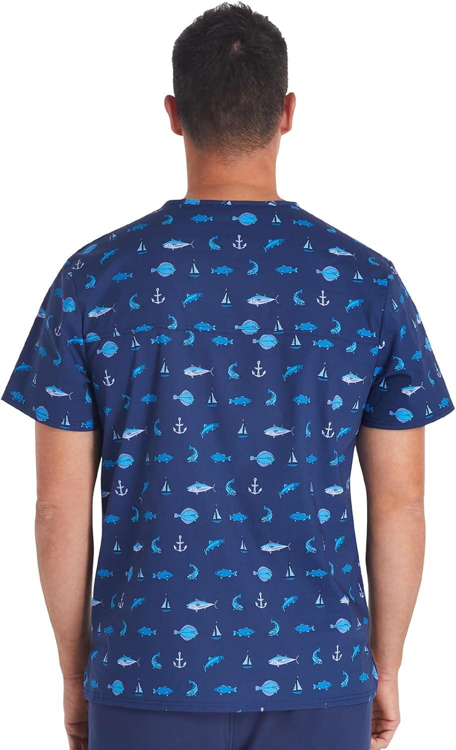 imageCherokee Prints Men Scrubs Top VNeck Print CK692Gone Fishin