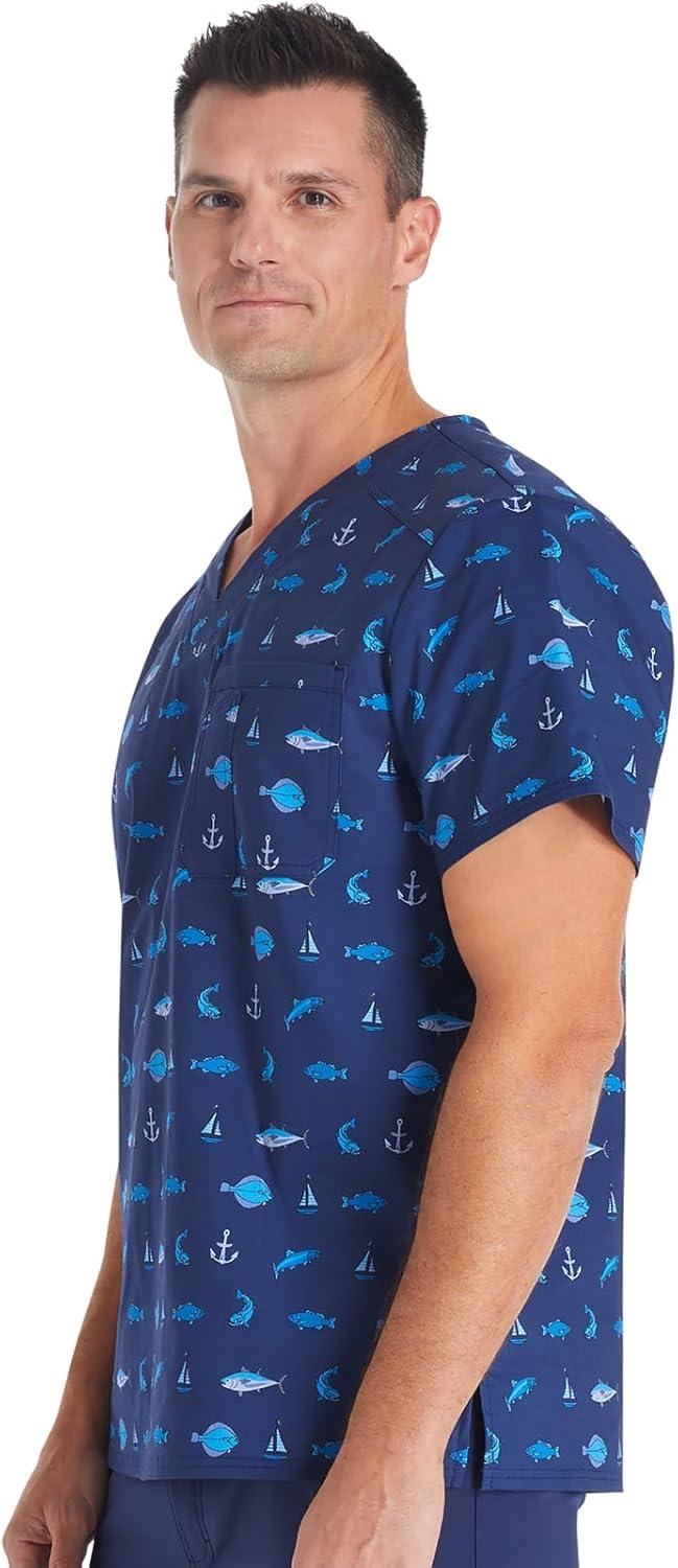 imageCherokee Prints Men Scrubs Top VNeck Print CK692Gone Fishin