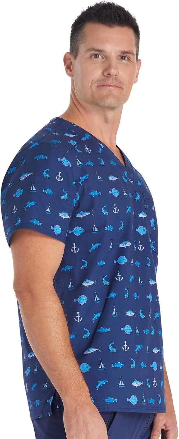 imageCherokee Prints Men Scrubs Top VNeck Print CK692Gone Fishin