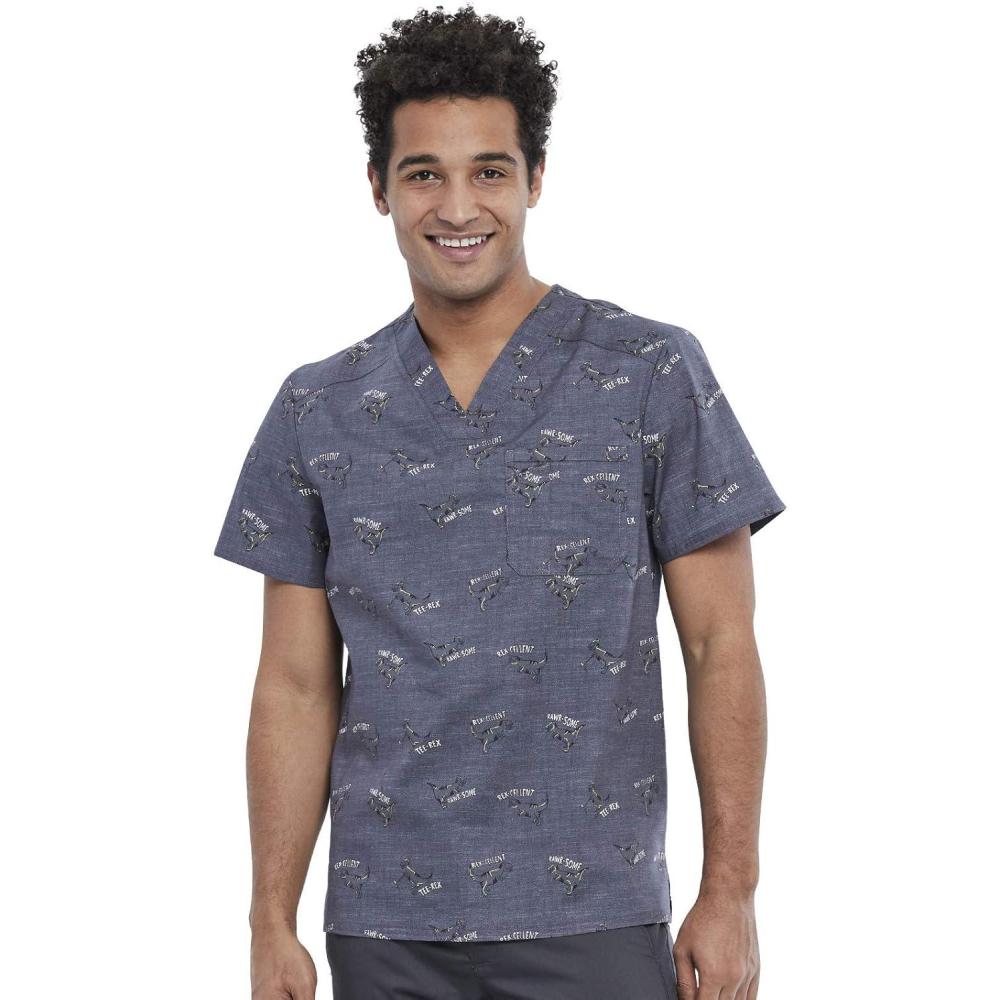 imageCherokee Prints Men Scrubs Top VNeck Print CK692Rawrsome