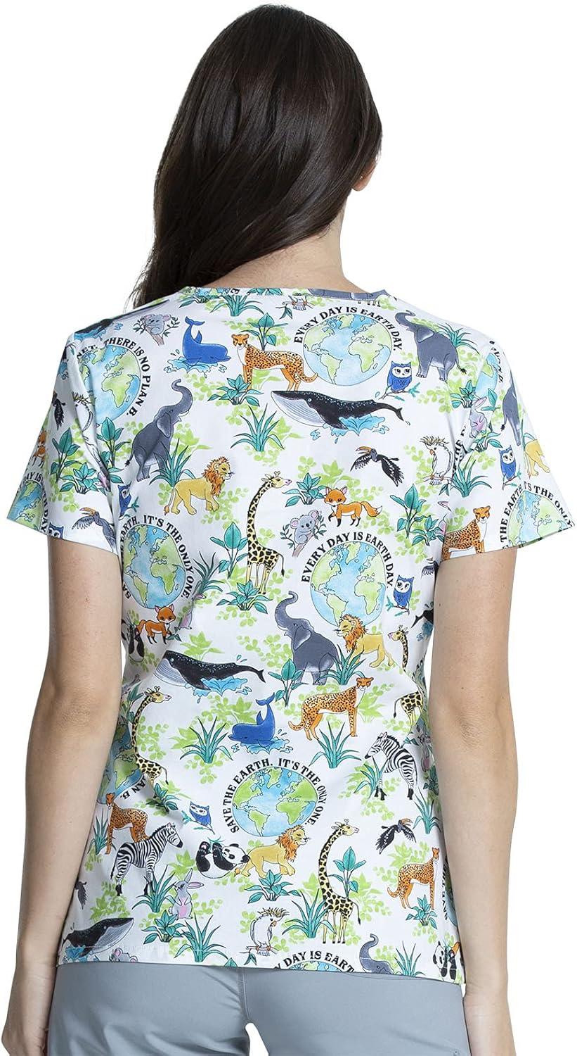imageCherokee Prints Women Scrubs Top VNeck Print CK616Earth Day