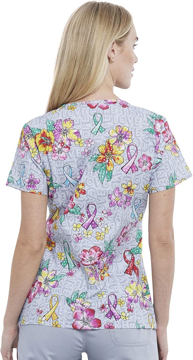 imageCherokee Prints Women Scrubs Top VNeck Print CK616Friendly Flowers