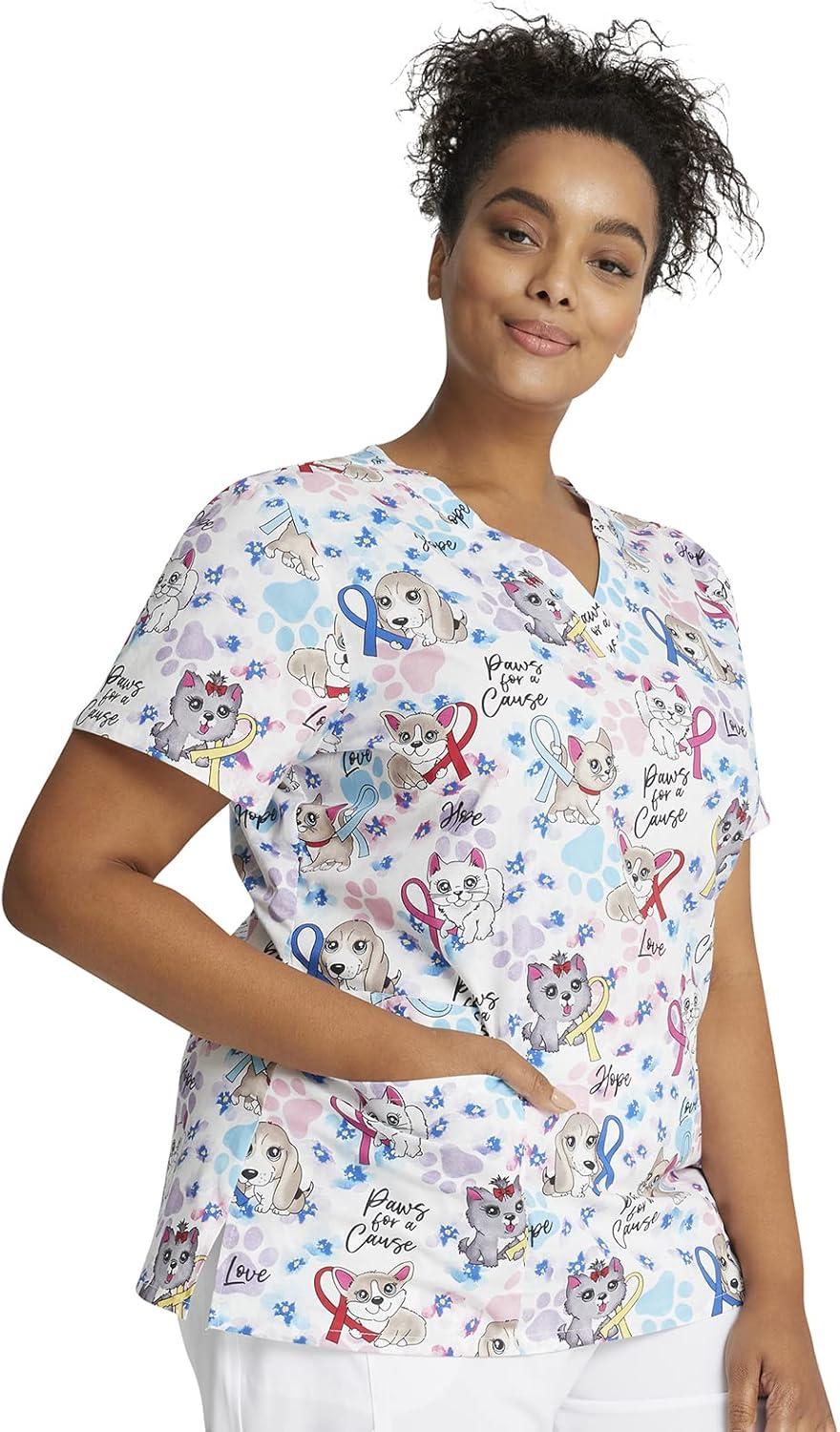 imageCherokee Prints Women Scrubs Top VNeck Print CK616Paws for a Cause