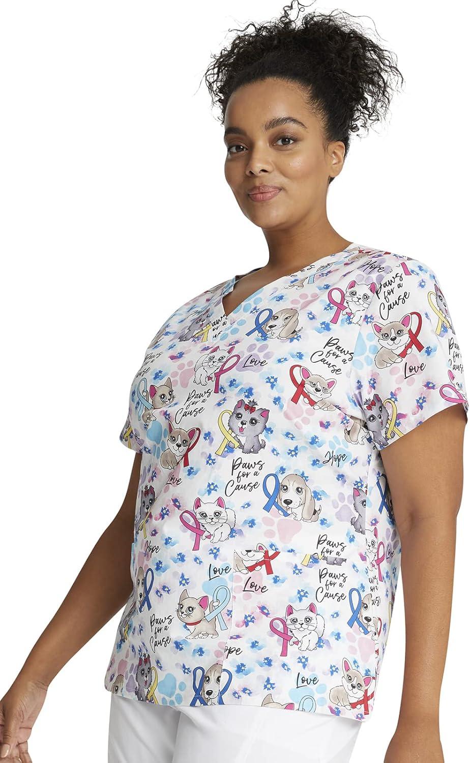 imageCherokee Prints Women Scrubs Top VNeck Print CK616Paws for a Cause