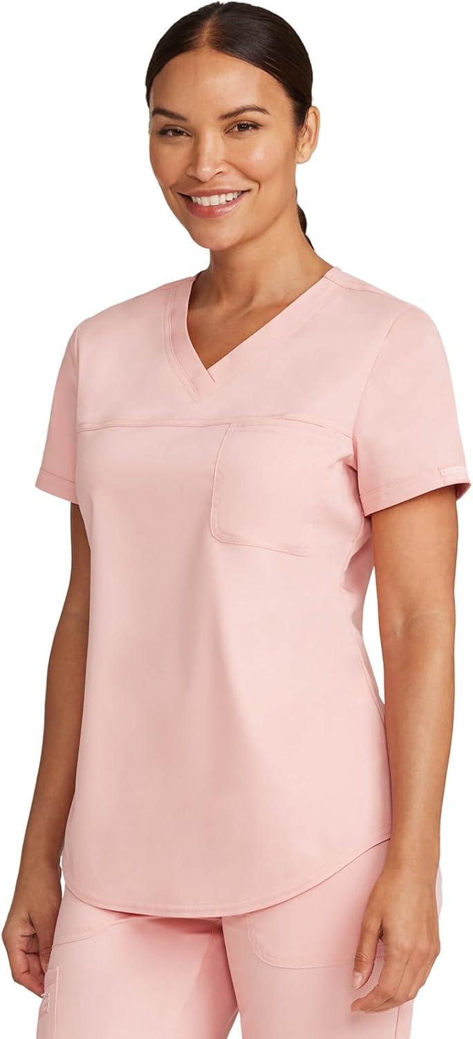 imageCherokee Scrubs for Women Tuckable VNeck OR Scrub Top with Chest PocketSoft StretchEasy Care Medical Uniform WW657Pink Essence