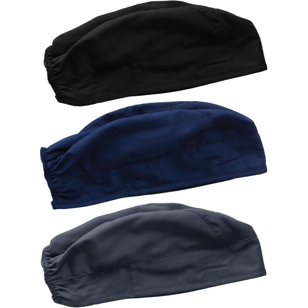 imageCherokee Men and Women Scrub Cap with Adjustable Elastic TieBack Lightweight Breathable NoSlip Unisex Surgical Cap 2506Black Navy Pewter 3 Pack