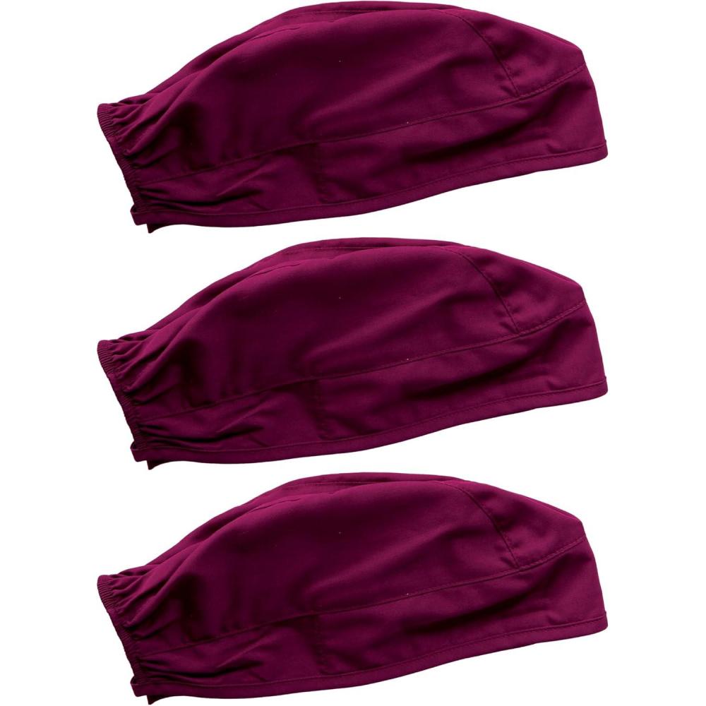imageCherokee Men and Women Scrub Cap with Adjustable Elastic TieBack Lightweight Breathable NoSlip Unisex Surgical Cap 2506Wine 3 Pack