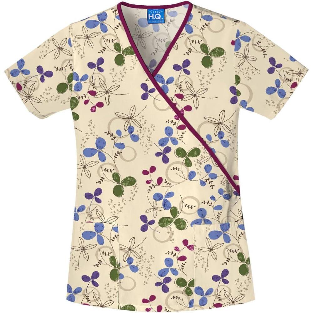 imageCherokee Prints Women Scrubs Top Mock Wrap 4826Clover Park