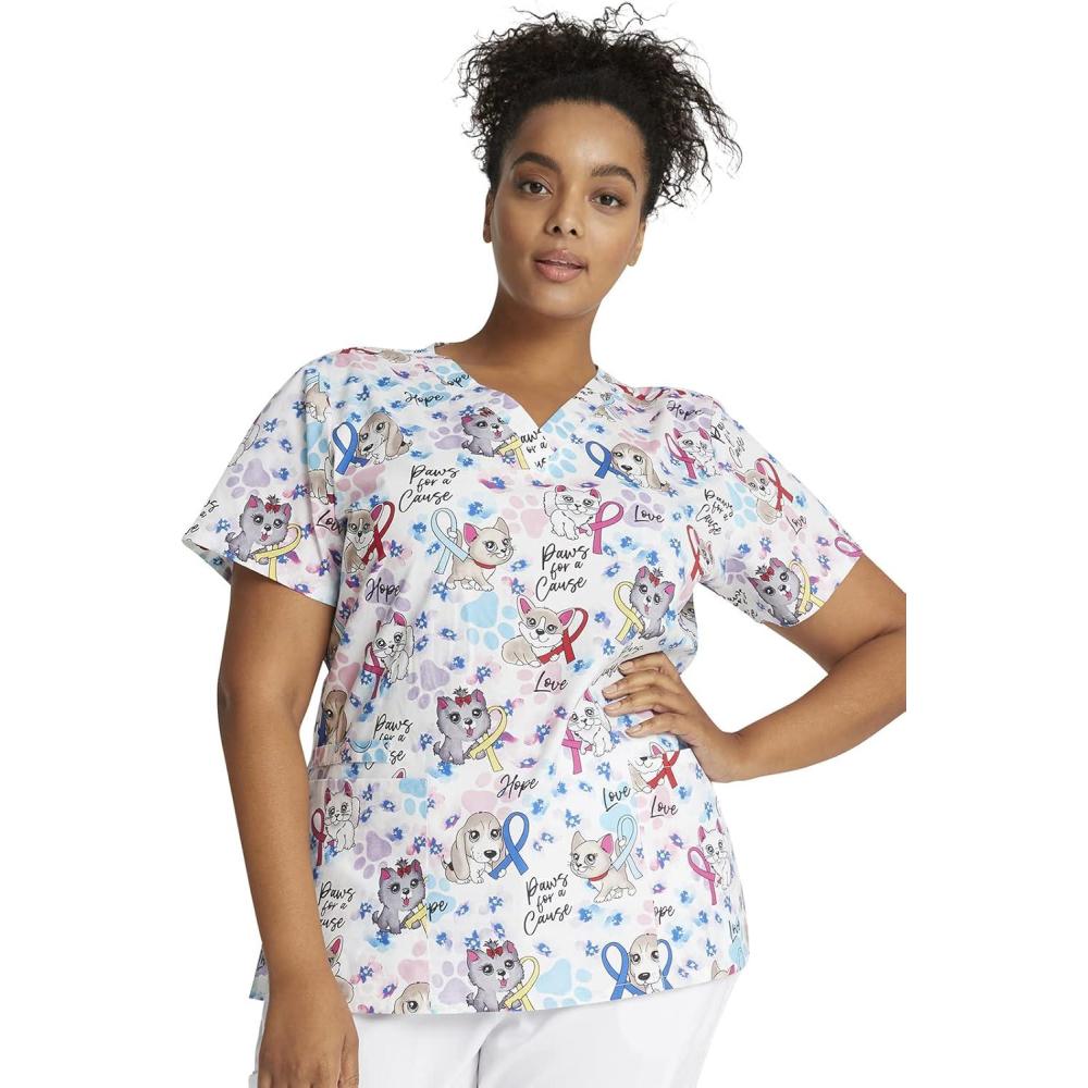 imageCherokee Prints Women Scrubs Top VNeck Print CK616Paws for a Cause