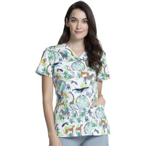 Cherokee Prints Women Scrubs Top V-Neck Print CK616(Earth Day)