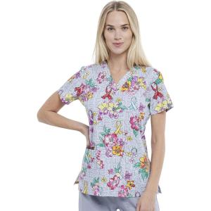 Cherokee Prints Women Scrubs Top V-Neck Print CK616(Friendly Flowers)