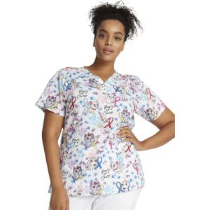 Cherokee Prints Women Scrubs Top V-Neck Print CK616(Paws for a Cause)