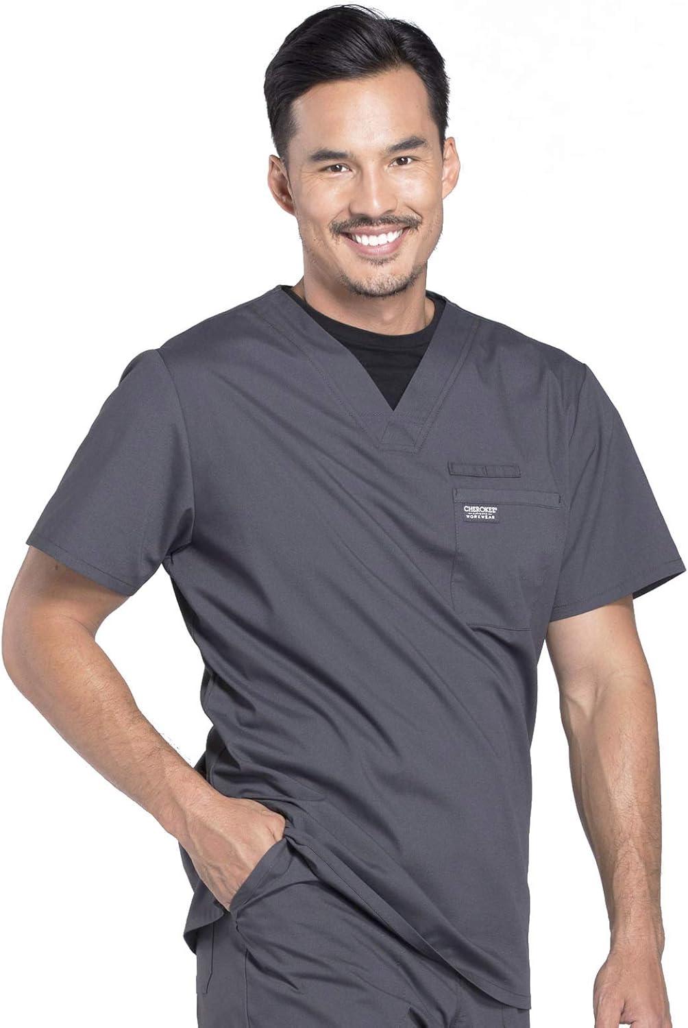 imageCherokee Scrubs for Men VNeck Top Workwear Professionals Soft Stretch WW675Pewter