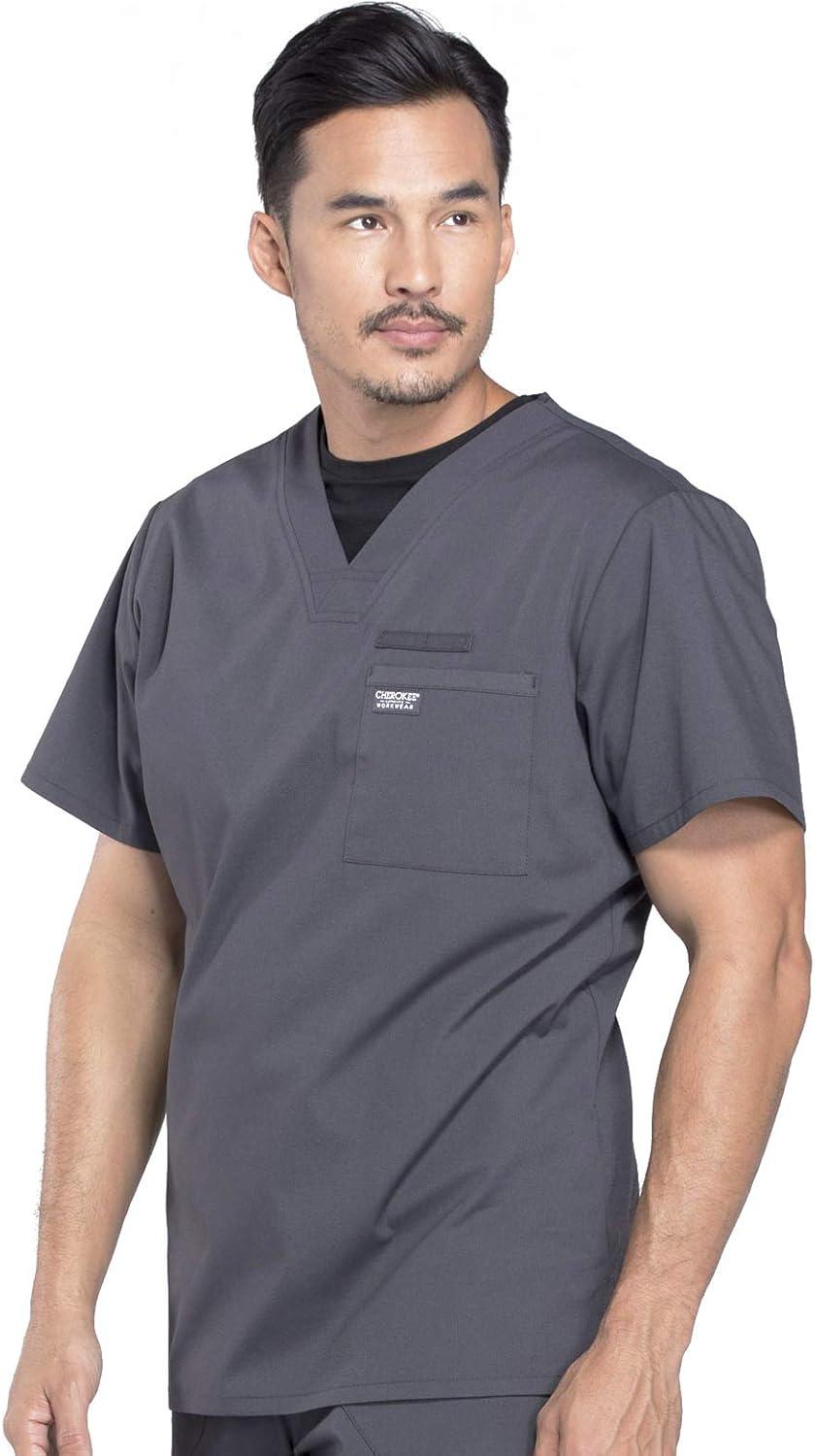imageCherokee Scrubs for Men VNeck Top Workwear Professionals Soft Stretch WW675Pewter