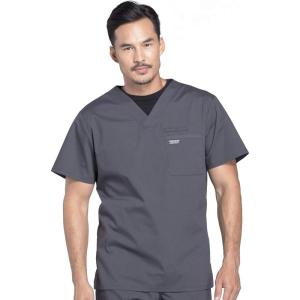 Cherokee Scrubs for Men V-Neck Top, Workwear Professionals Soft Stretch WW675(Pewter)