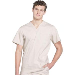 Cherokee Men’s V-Neck Top Traditional fit with 4 Pockets, Ultra Soft, Durable, Fade Resistant, 2-Way Stretch Fabric – WW695(Khaki)