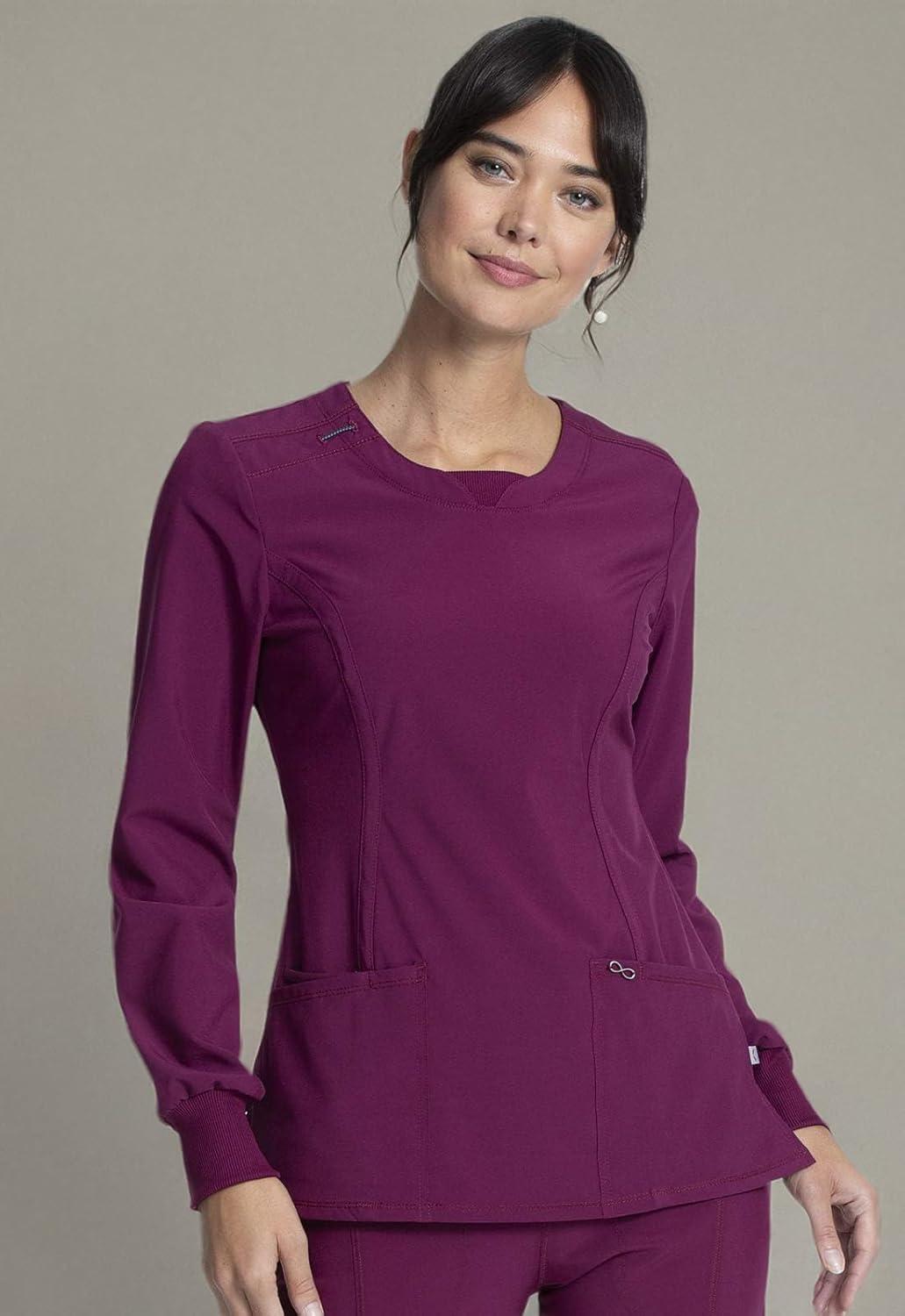 imageCherokee Infinity Long Sleeve Scrubs for Women 4Way Stretch Performance Fabric CK781AWine