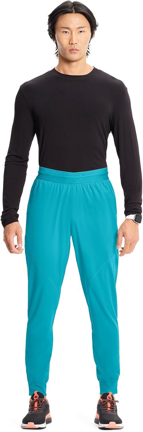 imageCherokee Infinity Mens Mid Rise Jogger Scrub Pants Drawstring Waist 4 Pockets Zip Cargo Pocket RibKnit Cuffs IN204AAquaturque