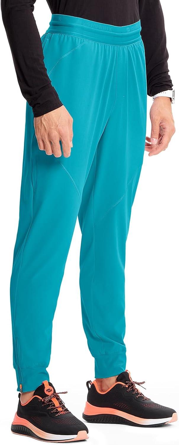 imageCherokee Infinity Mens Mid Rise Jogger Scrub Pants Drawstring Waist 4 Pockets Zip Cargo Pocket RibKnit Cuffs IN204AAquaturque