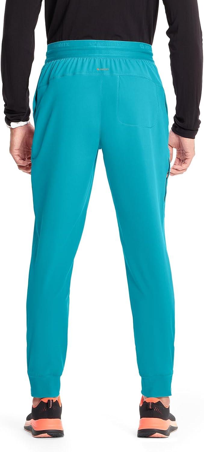 imageCherokee Infinity Mens Mid Rise Jogger Scrub Pants Drawstring Waist 4 Pockets Zip Cargo Pocket RibKnit Cuffs IN204AAquaturque