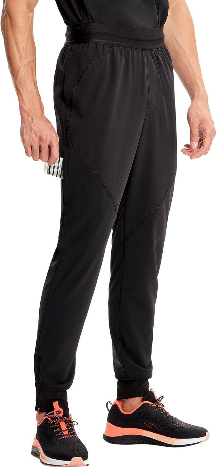 imageCherokee Infinity Mens Mid Rise Jogger Scrub Pants Drawstring Waist 4 Pockets Zip Cargo Pocket RibKnit Cuffs IN204ABlack
