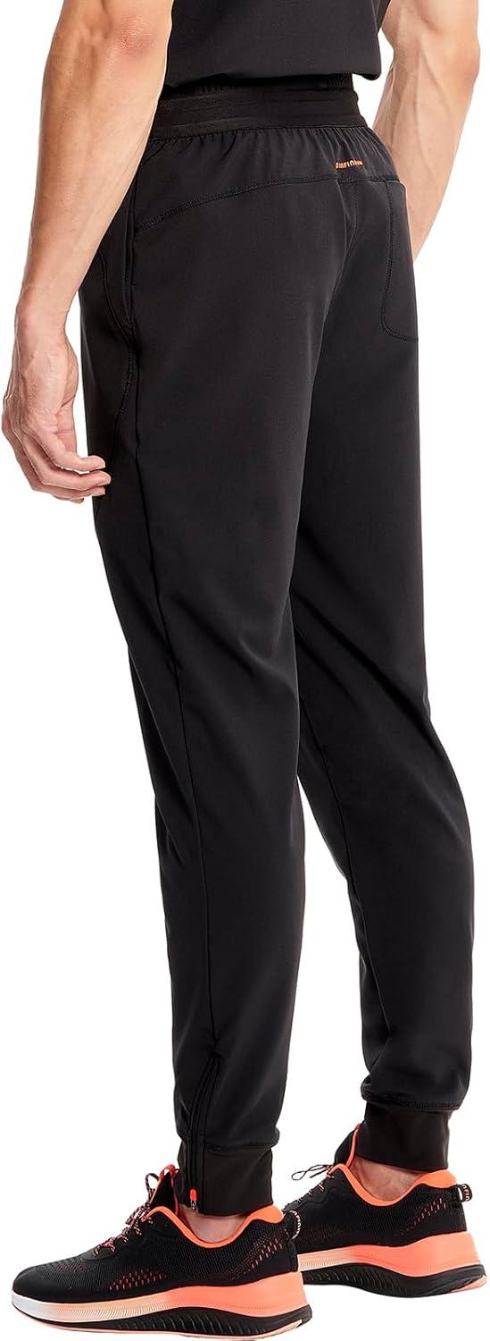 imageCherokee Infinity Mens Mid Rise Jogger Scrub Pants Drawstring Waist 4 Pockets Zip Cargo Pocket RibKnit Cuffs IN204ABlack