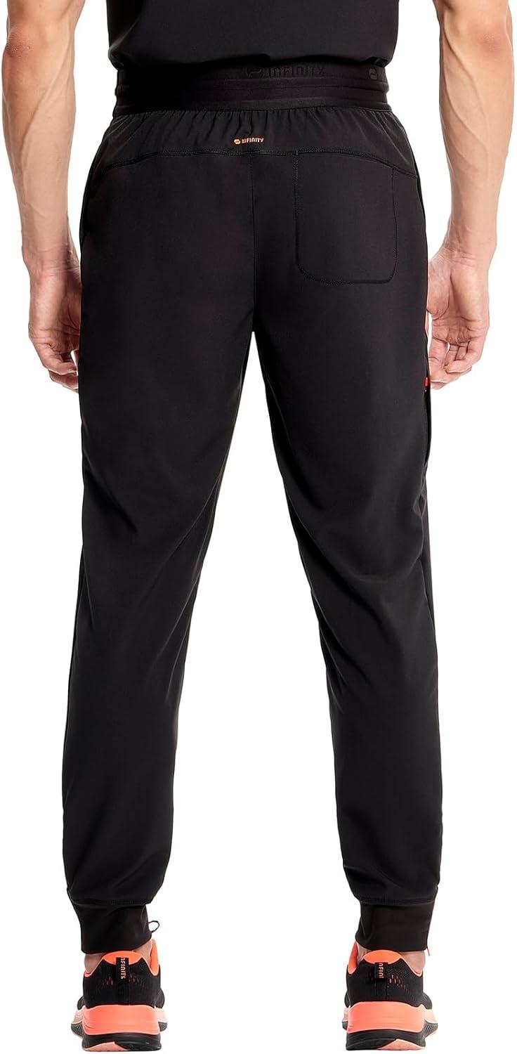 imageCherokee Infinity Mens Mid Rise Jogger Scrub Pants Drawstring Waist 4 Pockets Zip Cargo Pocket RibKnit Cuffs IN204ABlack